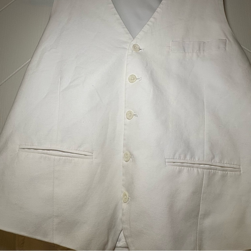 Beach Wedding White Linen Cotton Vest and Trousers 2Piece Suit Set Quiet Luxury - Picture 5 of 13
